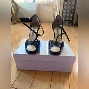 Black strappy snake skin Heels by Luciano padovan